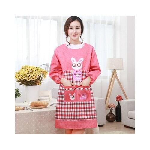 Korean fashion cute men and women integrated apron long-sleeved anti-fouling kitchen cooking dress with sleeve smock