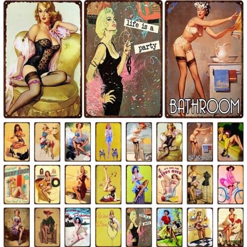 Beautiful Vintage Metal Tin Sign Retro Plaque Sexy Lady And Girl Wall Art Poster Wall Sticker Home Decor Bar Bar Garage Bathroom