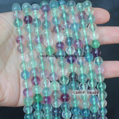 Natural Multicolor Fluorite Real Gem Stone 7-8mm Round Bracelet 21inch ,For DIY Jewelry Making ! Necklace ,Bracelet