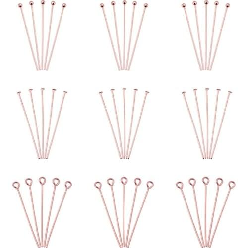 300pcs/box Brass Eye Pin Flat Head Pins Ball Pins Rose Gold for Jewelry Making DIY Bracelet Necklace Accessories Finding