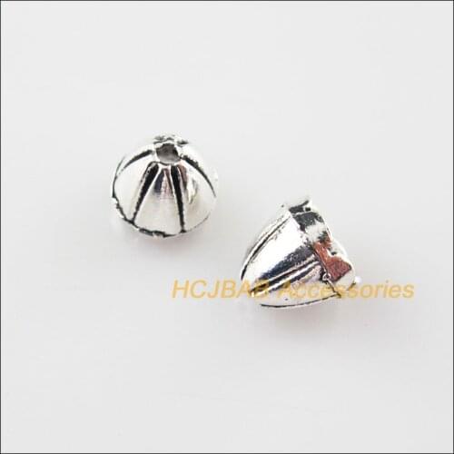 Fashion 40Pcs Tibetan Silver Color Pumpkin Flower Spacer Beads End Caps 7.5mm