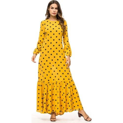 Moroccan Kaftan Abaya Muslim Dress Women Ruffle Dot Turkey A-line Hijab Dresses Islamic Clothing Elbise Dubai Jilbab Vestidos