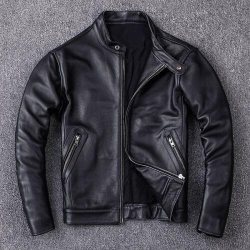 Spring Natural Genuine Leather for Man Motorcycle Slim Male Coat Mens Cowhide Biker Fashion Clothing