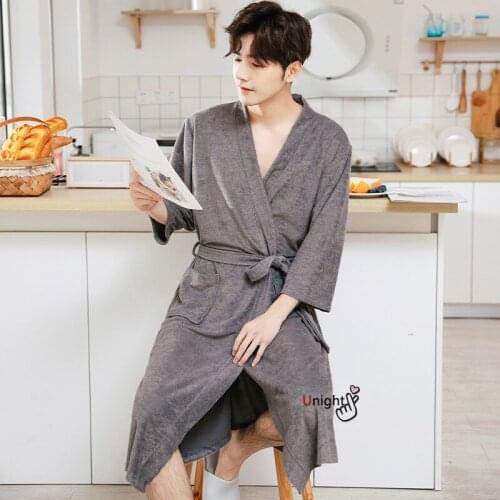 Men Large Size Kimono Bathrobe Robes Long Towel Robe Sleepwear Strong Water Absorption Nightgown Bath Gown Bath Robe Towel