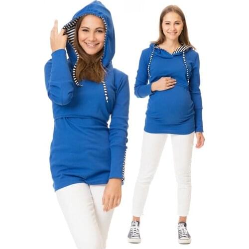 Spring and summer new fashion pregnant blue striped stitching stitching stripes chest can breastfeeding pregnant loose sweater