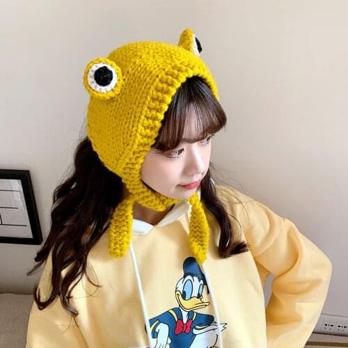 Photography Prop Party Winter Skullies Cute Women Frog Hat Crochet Knitted Hat Costume Beanie Hats Cap Women Gift Hip-hop Cap