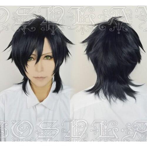 Anime Touken Ranbu Online Shokudaikiri Mitsutada Cosplay Wigs Short Dark Blue Heat Resistant Synthetic Hair Wig + Wig Cap