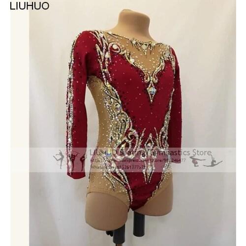 LIUHUO Ice Figure Skating Dress Girls Rhythmic Gymnastics Leotards Women Teens Spandex White Crystals Competition Wholesale
