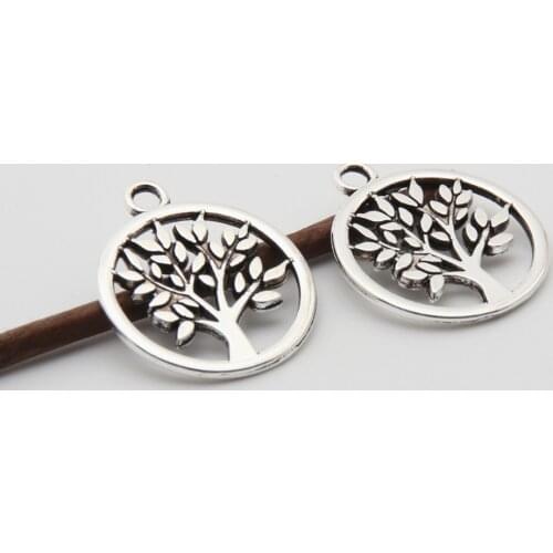 20pcs Silver Color Hollow Round Tree Charms Finding Forest Pendant Necklaces Pendientes Jewelry Wholesale A3394/A3438