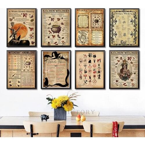Kitchen Witchery Retro Posters and Prints Kitchen Bar Canvas Wall Picture Witch Blessing Knowledge Art Painting Gift Home Decor
