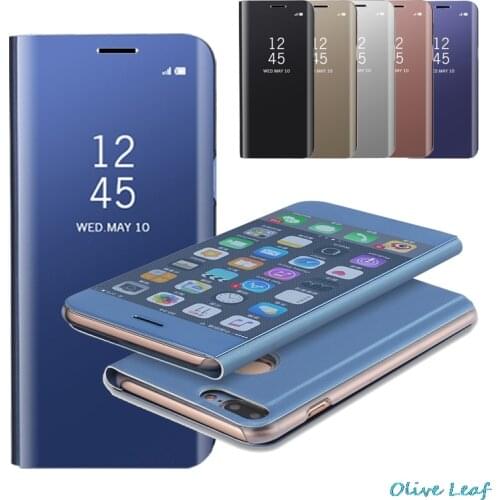 Case Transparent Cover PU Leather Cases Holder Mirror Back Cover For Samsung Galaxy S6 Edge Plus S7 Edge S8 Plus Note 5 8 Flip