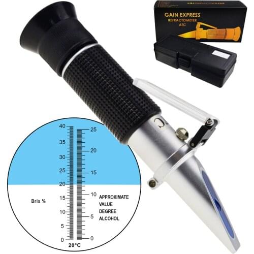 Grape Fruit Juice Alcohol Refractometer with ATC, Dual Scale 0-25% VOL 0-40% Brix for Sugar Glucose Wine Making Winemakers