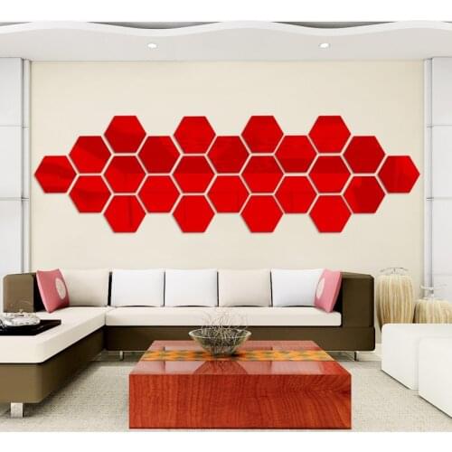200*170*100mm Self Adhesive Reflective Hexagon Shape Mirror Wall Stickers DIY TV Background Mural Bedroom Wall Home Decor 3pcs