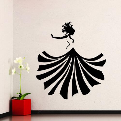 Sexy Girl Vinyl Wall Decal Girl Dancing Dress Fashion Beauty Shop Mural Wall Decals Salon Clothes Store Bedroom Decoration LA032