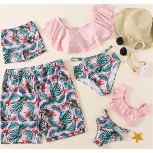 Family Matching Outfits Ruffled Bikini Parent Child Swimsuit Baby Boy Girl Kids Mother Daughter Womens Mens Family Swim Clothes