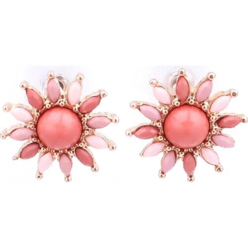 10 pair/lot Fashion Pink Sweet Sun Flower Enamel Geometric Metal Stud earrings For Women Bohemian stainless steel Jewelry gift