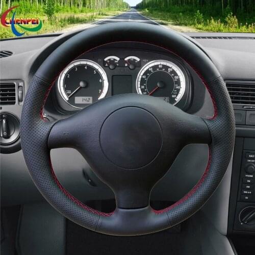 DIY Hand-Stitched Non-slip Black Leather Car Steering Wheel Cover For Skoda Fabia 1 2004-2005 Car Interior Accessories
