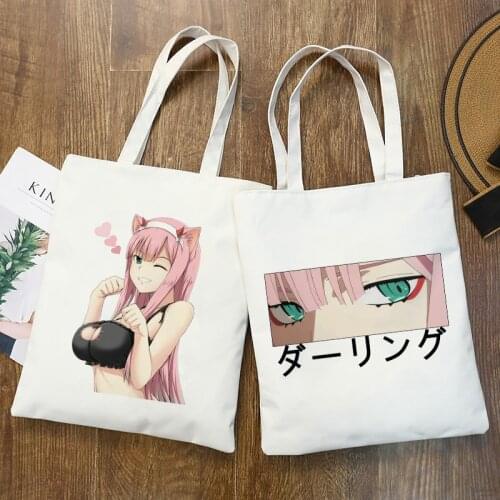 Shopping Bag Kawaii Darling in the Franxx Zero Two Japan Anime Handbags Women Canvas Bag Shoulder Bags Casual Shopping Handbag
