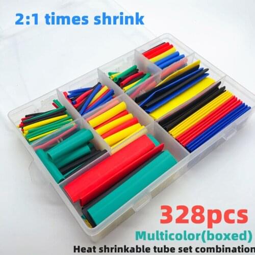 328ps colour boxed heat shrink tubing 2:1 electronic DIY kit, insulated polyolefin sheathed shrink tubing cables and cables work