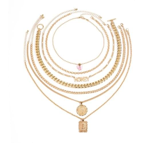 Bohemian Multilayer Necklaces For Women Gold Plated Butterfly Portrait Choker Necklace Trendy New Jewelry Gifts