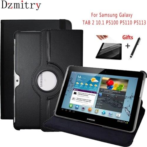 360 Degree Rotating Cover For Samsung Galaxy Tab 2 10.1"inch GT-P5100 P5110 P5113 Tablet Stand Case+protective film+Stylus Pen