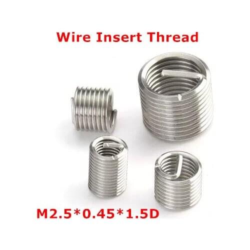 100pcs M2.5*0.45*1.5D Wire Thread Insert , M2.5 Screw Bushing , stainless steel Wire Screw Sleeve Thread Repair