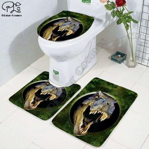 Funny dinosaur animal 3D printed Bathroom Pedestal Rug Lid Toilet Cover Bath Mat Set drop shipping