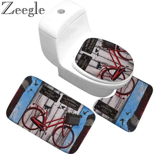 Zeegle Bathroom Carpet Set 3Pcs/set Flannel Bath Mat Set Non Slip Toilet Mat Shower Carpet Foot Rug Toilet Carpet