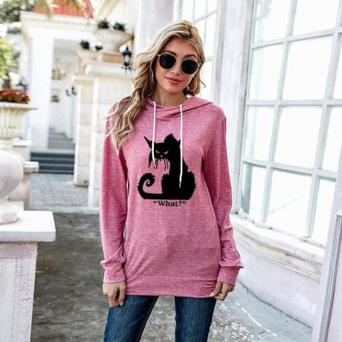 Autumn Women Long Sleeve Cotton Hoodies Cat Print Graphic Fashion Female Sweatshirt Ladies Casual Sweatshirt Pullover Hooded Top
