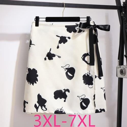 New spring autumn plus size skirt for women large casual loose elastic waist floral print bow short skirts white 4XL 5XL 6XL 7XL