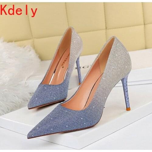 Star Womens Shoes Elegant Ladies Shining Silver Pumps Pointed Toe High Heels Wedding Party Shoes Woman Pink Shallow Spring Work