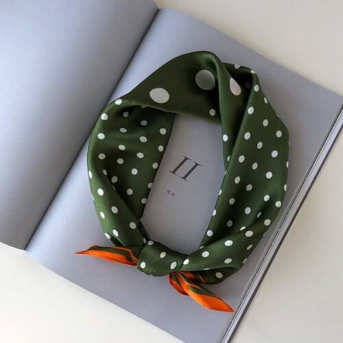 100% Silk Scarf Bandana Women Elegant Vintage Dot Print Kerchief Neck Hair Headband Small Sqaure Headscarf 53*53cm