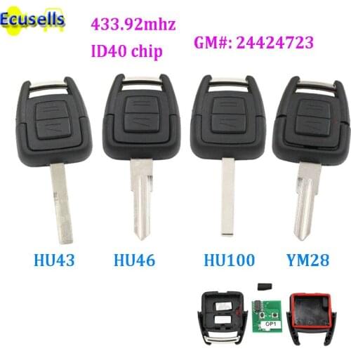 2 Button 433.92mhz Remote Key fob with Transponder chip ID40 For Vauxhall Opel Vectra HU46/HU43/YM28/HU100 24424723