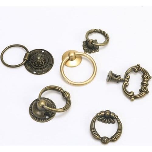 2Pc Vintage Round Ring Furniture Door Pull Handle Alloy Cabinet Dresser Drawer Knobs Handle Cupboard For Jewelry Box Door Ring