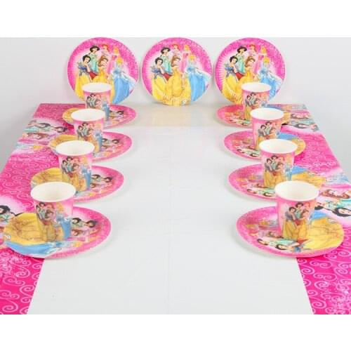 For 20Kids Birthday Party Supplies Decoration Cartoon Princess Party Sets Paper Plates Cups Table Cover set Party Supplies 41pcs