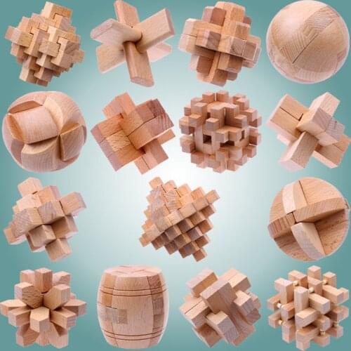 3D Wooden Interlocking Burr Puzzles Game Toy For Adults Kids IQ Brain Teaser Kong Ming Lock Lu Ban Lock