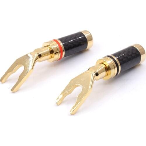 4pcs Gold Plated Carbon Fiber spade plug Speaker Cable Power Terminals Connectors