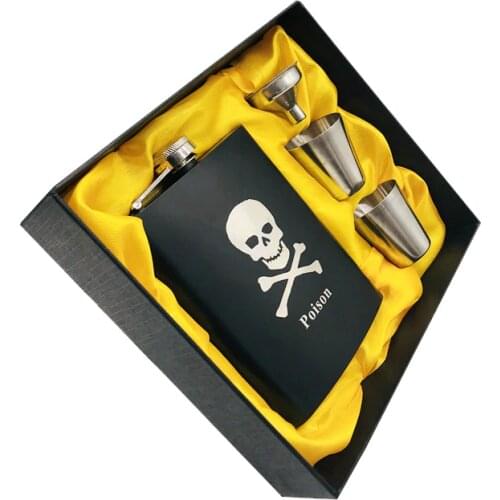 8oz 304 Stainless steel Vodka Cup Whisky Bottle Hip Flask Gift Box Set Alcohol Funnel Liquor Flagon Skull Printing For The Gift