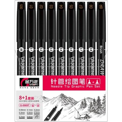 9PCS Drawing needle pen Waterproof Fade Proof Micron Pen Tip Fineliner Black Sketch Water Marker Pen for Art Supplies