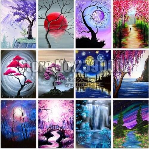 Diamond Embroidery,Tree,Cartoon,Full,Diamond Painting,Landscape,Moon,Posters,Cross Stitch,DIY,Crafts,Needlework,Decoration,Art