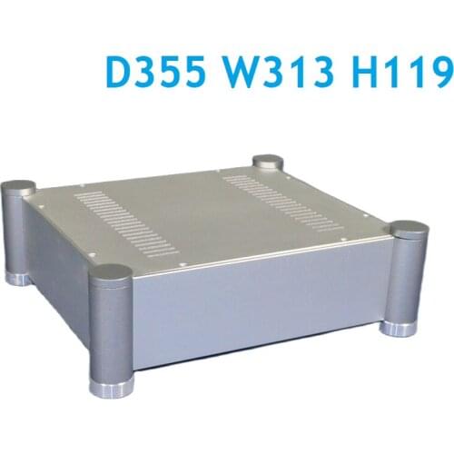 Size D355 W313 H119 All Aluminum Power Amplifier Supply Chassis DIY Silver Round Corner Case Hifi Rear Class A Enclosure CJ145