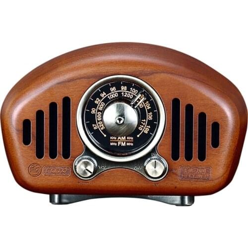 Retro Bluetooth 5.1 Speaker Cherry Wooden AM FM Classic Style Radio Strong Bass Enhancement Volume TF Card & MP3 Player