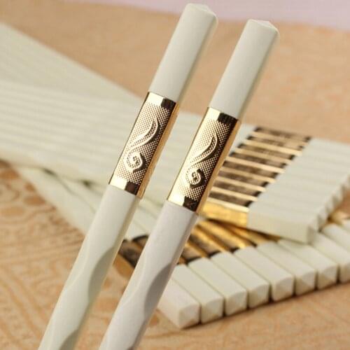 Household Alloy Chopsticks Set 10 Pairs Family High Temperature Resistant Non-Mildew High-Grade Non-Slip Imitation Ivory