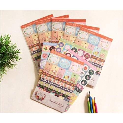 Secret Garden Pirnted Decorative Stickers For DIY Photo Album Scrapbook Decor Cute Diary Paper Gift Seal Sticker 4 Sheets/ Set