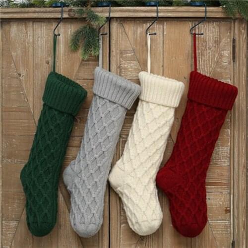 Home Decoration Knitted Wool Hanging Gift Bag Twist Leaf Flower Candy Christmas Socks Christmas Pendants Candy Bag
