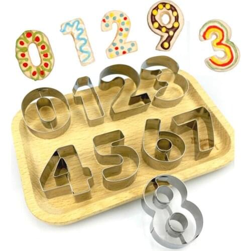 9Pcs 0-9 Number Shape Cookie Biscuit Cutter Mould Stainless Steel Baking Mold Kitchen Dining Bar Baking Accessories