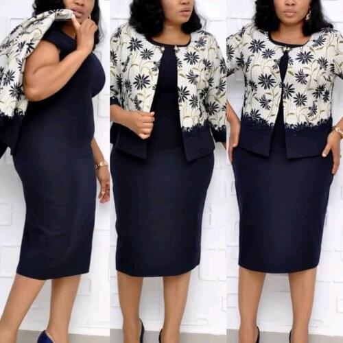 HGTE African mom work dress Business office two-piece suit large size pencil dress XL-4XL