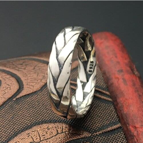S925 Sterling Silver Ornaments Handmade Retro Thai Silver Personal Ring Men & Women Twist Weave Ring