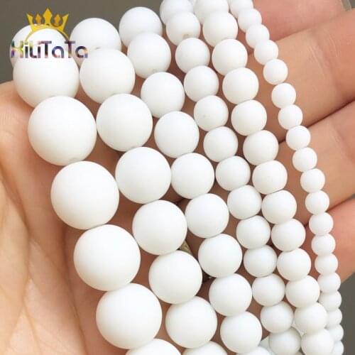 Natural Stone Dull Polished Matte White Agates Onyx Round Loose Beads For Jewelry Making 6 8 10 12mm Beads DIY Bracelet 15