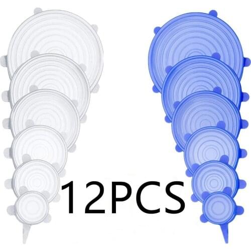 6/12pcs Silicone Lid Stretch Lids Universal Silicone Bowl Pot Lid Silicone Cover Pan Cooking Food Fresh Cover Microwave Cover
